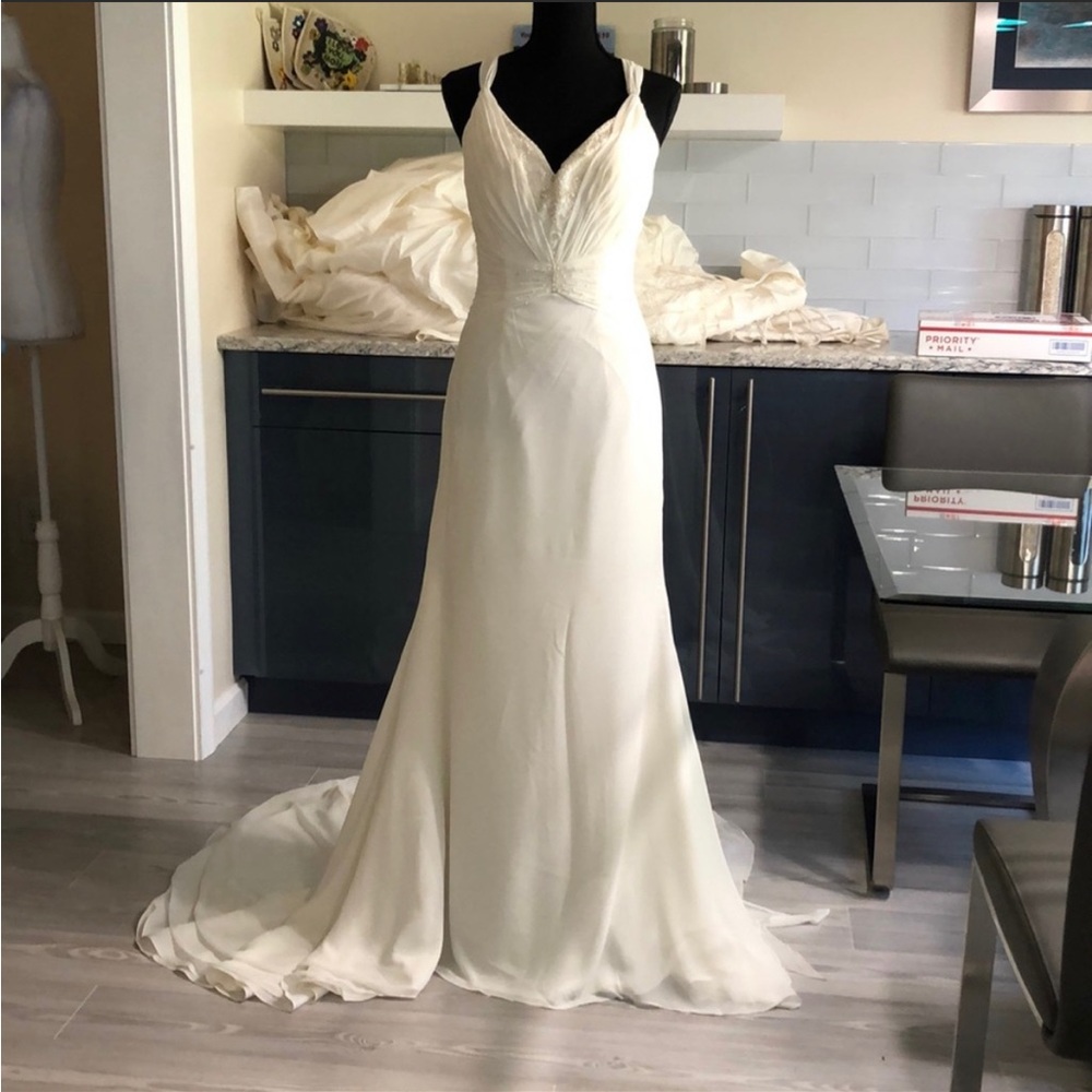 Pallas Athena Ivory chiffon wedding gown